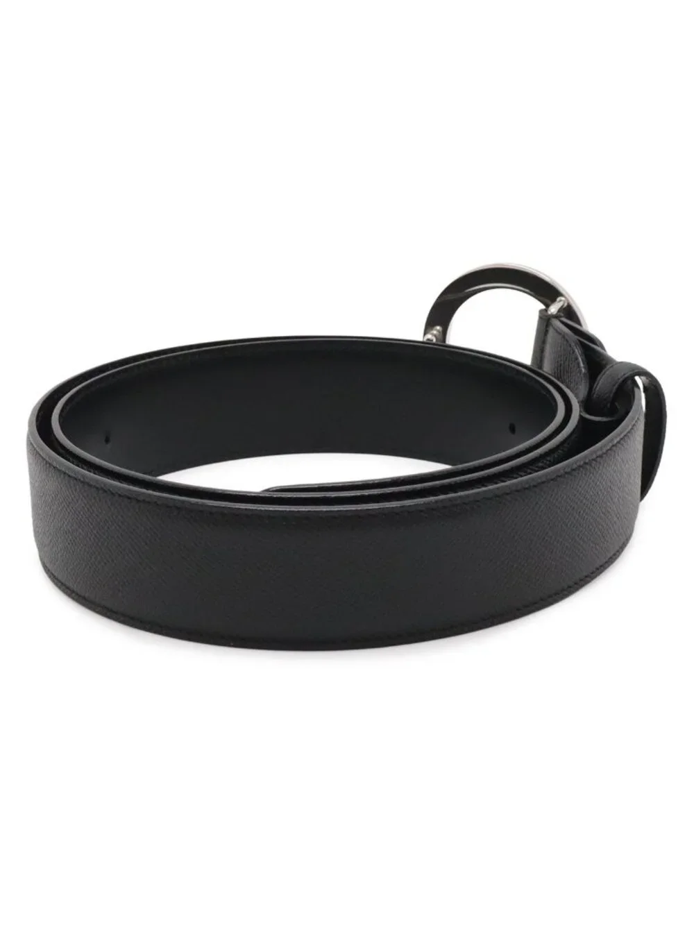 Bvlgari Belt Round Logo Buckle Gray Leather Black Silver